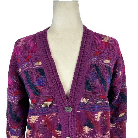 Vintage Tricots St. Raphael Purple Multicolor Western Cardigan Sweater Cotton S - Picture 2 of 14